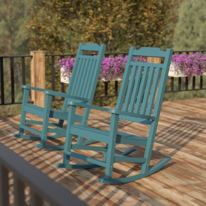 Picture of Flash Furniture Winston All-Weather Rocking Chairs, Teal, Set Of 2 Chairs