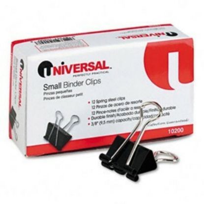 Picture of Universal Binder Clip - Small - 0.8in Width - 0.37in Size Capacity - 1Dozen - Black, Silver