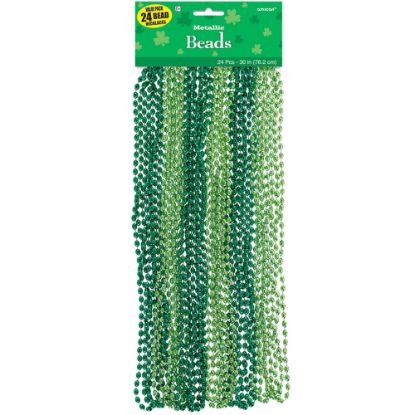 Picture of Amscan 399924 St. Patricks Day Metallic Bead Necklaces, Green, Pack Of 48 Necklaces