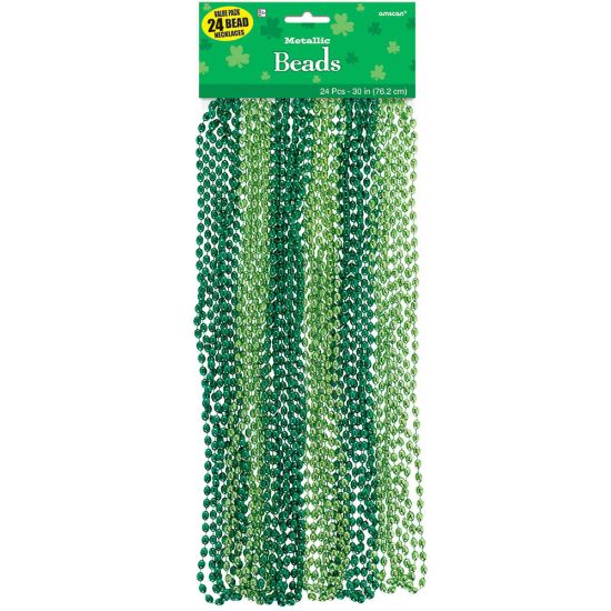 Picture of Amscan 399924 St. Patricks Day Metallic Bead Necklaces, Green, Pack Of 48 Necklaces