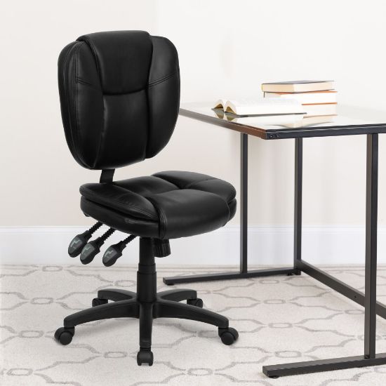 Picture of Flash Furniture LeatherSoft Faux Leather Mid-Back Multifunction Ergonomic Swivel Task Chair, Black