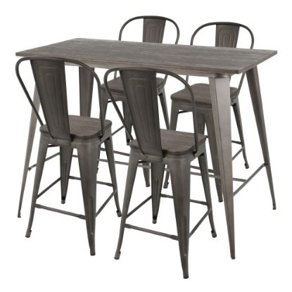 Picture of LumiSource Oregon Table With 4 Stools, Antique Metal/Espresso