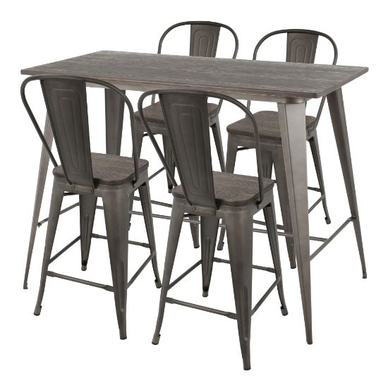 Picture of LumiSource Oregon Table With 4 Stools, Antique Metal/Espresso