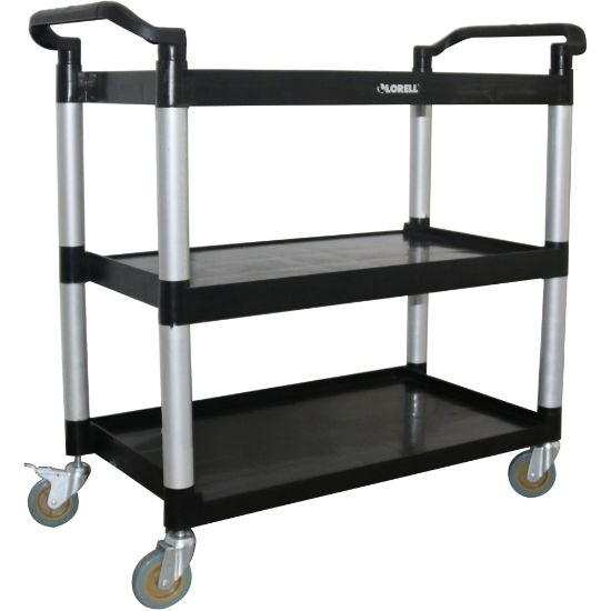 Picture of Lorell X-tra Utility Cart - 3 Shelf - Dual Handle - 300 lb Capacity - 4 Casters - 4in Caster Size - Plastic - x 42in Width x 20in Depth x 38in Height - Black - 1 Each