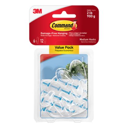 Picture of 3M Command Removable Hooks, Medium, Clear, Pack Of 6