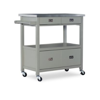 Picture of Linon Victoria 36inH Kitchen Cart With Stainless-Steel Top, Gray