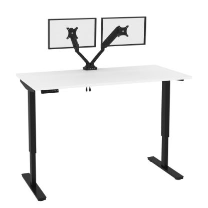 Picture of Bestar Universel Electric 60inW Standing Desk With Dual Monitor Arm, White