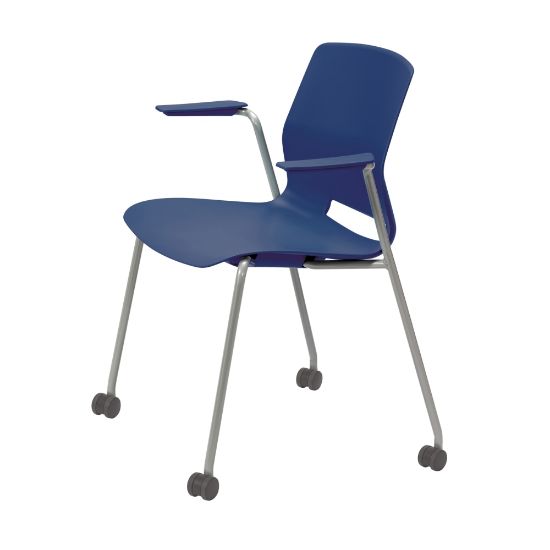 Picture of KFI Studios Imme Stack Chair With Arms And Caster Base, Navy/Silver