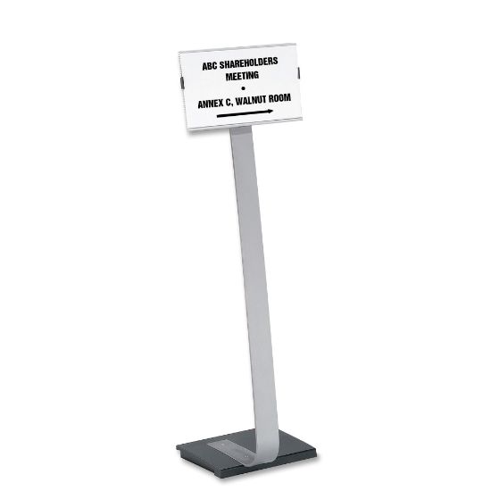 Picture of Durable Info Sign Duo Floor Sign Stand, 46 1/2inH x 11inW x 11 1/2inD, Black/Silver