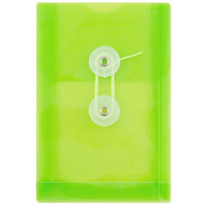 Picture of JAM Paper Index Booklet Plastic Envelopes, 4-1/4in x 6-1/4in, Button & String Closure, Green, Pack Of 12 Envelopes