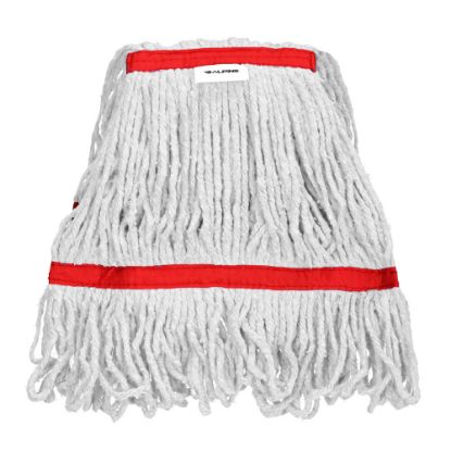 Picture of Alpine Industries Cotton Loop-End Mop Heads With 1in Head And Tail Bands, 16 Oz, White/Red, Set Of 12 Heads