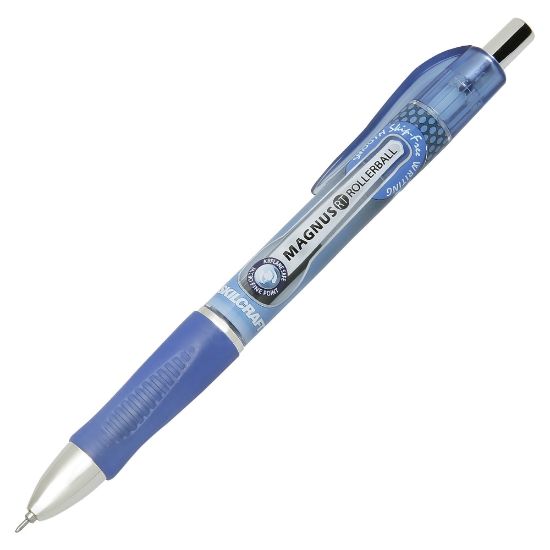 Picture of SKILCRAFT Magnus Retractable Rollerball Pens, Needle Point, 0.5 mm, Blue Barrel, Blue Ink, Pack Of 12