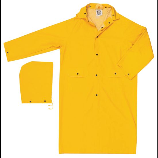 Picture of Classic Rain Coat, Detachable Hood, 0.35 mm PVC/Poly, Yellow, 49 in 3X-Large