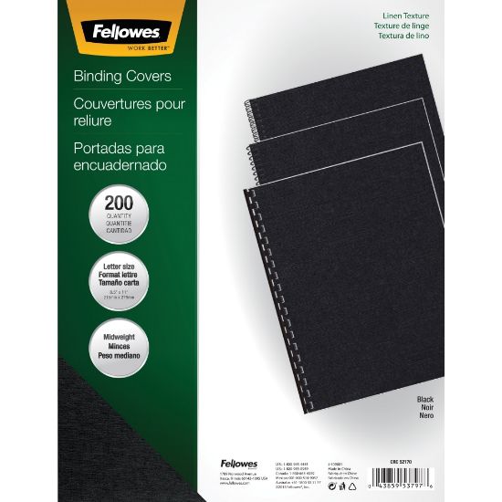 Picture of Fellowes ExpressionsLinen Presentation Covers, 8 1/2in x 11in x 0.1in, Black, Pack Of 200