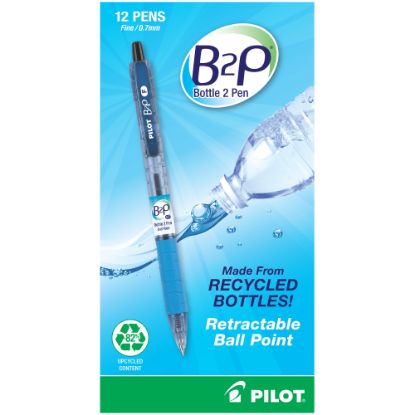 Picture of Pilot B2P "Bottle To Pen" Retractable Ballpoint Pens, Fine Point, 0.7 mm, 82% Recycled, Translucent Blue Barrels, Black Ink, Pack Of 12