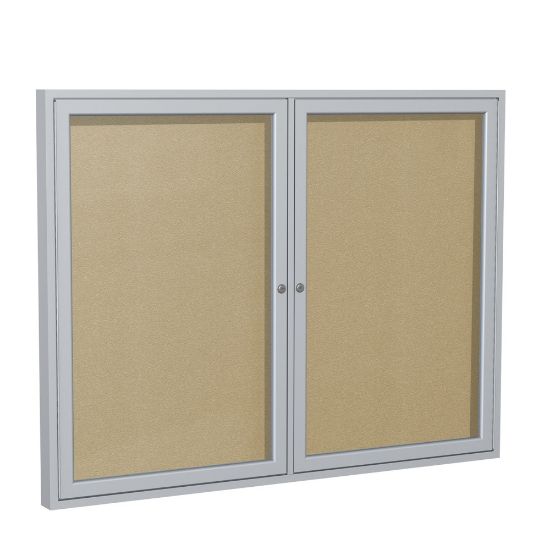 Picture of Ghent 2 Door Enclosed Vinyl Bulletin Board, Satin Aluminum Frame, 36inH x 48inW, Caramel