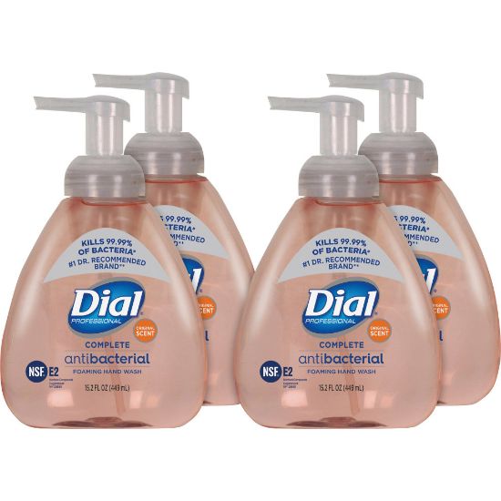 Picture of Dial Complete Antibacterial Foaming Hand Wash - Original ScentFor - 15.2 fl oz (449.5 mL) - Pump Bottle Dispenser - Kill Germs - Hand - Antibacterial - Pink - 4 / Carton