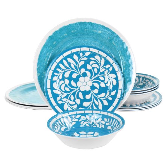 Picture of Elama Telly 12-Piece Melamine Dinnerware Set, Teal