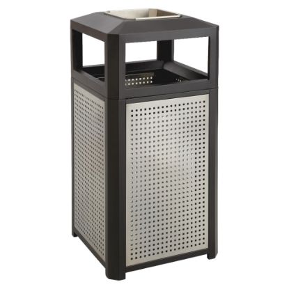 Picture of Safco Evos Square Side-Open Steel Waste Receptacle With Ashtray, 15-Gallon Capacity, Black/Gray