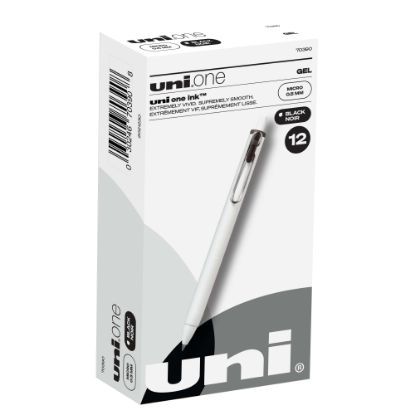 Picture of Uni-Ball One Retractable Gel Pens, Micro Point, 0.5 mm, White Barrel, Black Ink, Pack Of 12 Pens