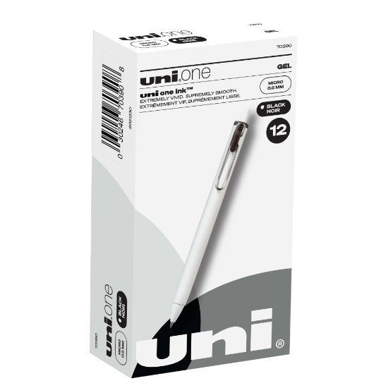 Picture of Uni-Ball One Retractable Gel Pens, Micro Point, 0.5 mm, White Barrel, Black Ink, Pack Of 12 Pens