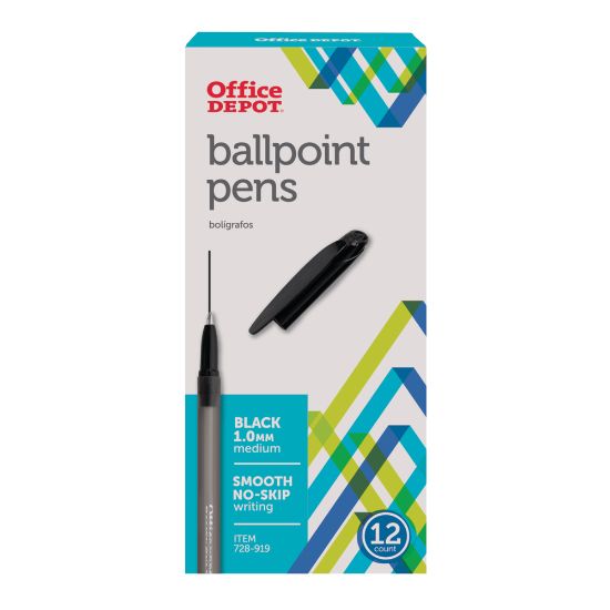 Picture of Office Depot Brand Tinted Ballpoint Stick Pens, Medium Point, 1.0 mm, Black Barrel, Black Ink, Pack Of 12