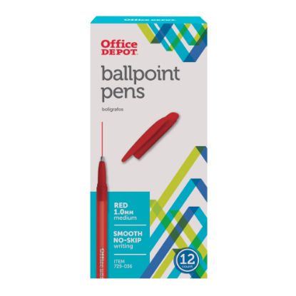 Picture of Office Depot Brand Ballpoint Stick Pens, Medium Point, 1.0 mm, Red Barrel, Red Ink, Pack Of 12