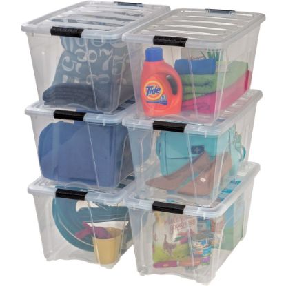 Picture of Iris Stackable Clear Storage Boxes, 22in x 16 1/2in x 13in, Clear, Black, Case Of 6