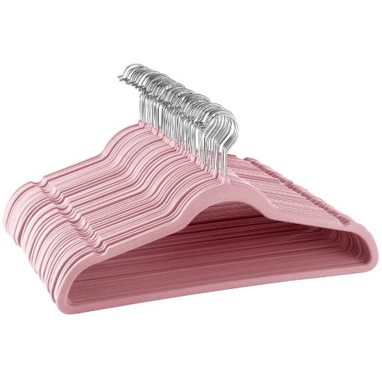 Picture of Elama Flocked Velvet Clothes Hangers, Pink, Pack Of 50 Hangers