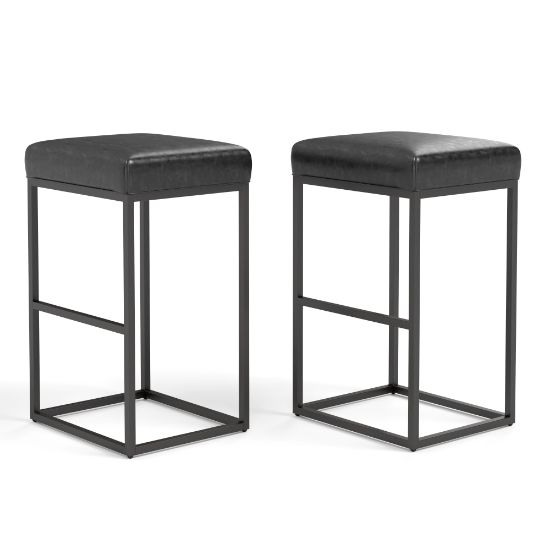 Picture of ALPHA HOME Faux Leather Bar Stools, Black, Set Of 2 Stools