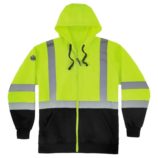 Picture of Ergodyne GloWear 8372 Class 3 Hi-Vis Zip-Up Hoodie, 3X, Black/Lime