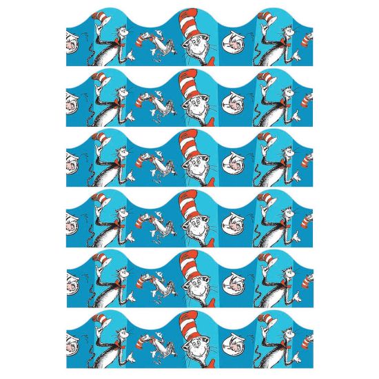 Picture of Eureka School Deco Trim, Cat in the Hat Blue, 37ft Per Pack, Set Of 6 Packs