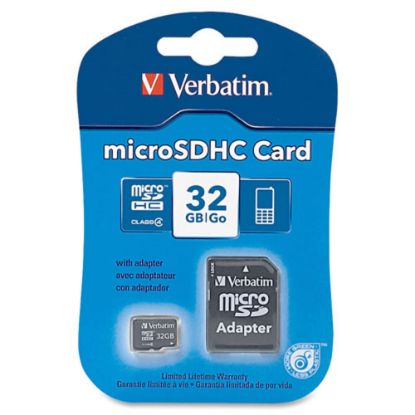 Picture of Verbatim 97643 32GB MicroSDHC Class 4 Memory Card with Adapter