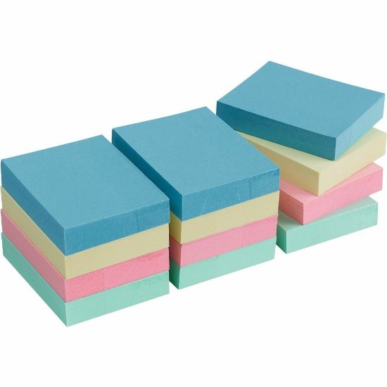 Picture of Business Source Premium Plain Pastel Adhesive Notes - 1 1/2in x 2in - Rectangle - Unruled - Pastel - Self-adhesive, Repositionable, Solvent-free Adhesive - 12 / Pack