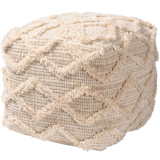 Picture of Baxton Studio Carilyn Handwoven Wool Blend Pouf Ottoman, Ivory