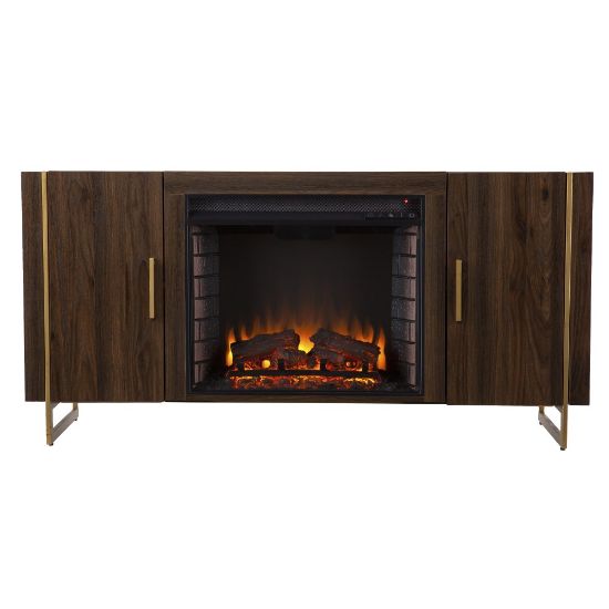 Picture of SEI Furniture Dashton Electric Fireplace, 27inH x 55inW x 16-1/2inD, Brown/Gold