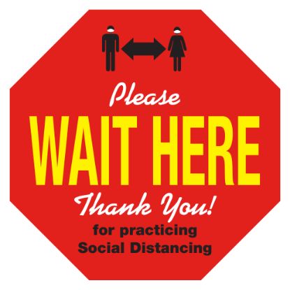 Picture of Alliance Please Wait Here Social Distancing Floor Decals, 12in Octagon, Red, Pack Of 25 Decals