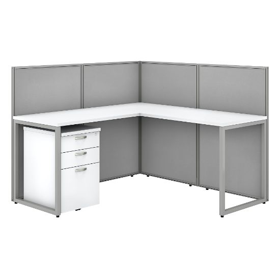 Picture of Bush Business Furniture Easy Office 60inW 1-Person L-Shaped Cubicle Desk Workstation With 45inH Panels And File Cabinet, Pure White/Silver Gray, Standard Delivery