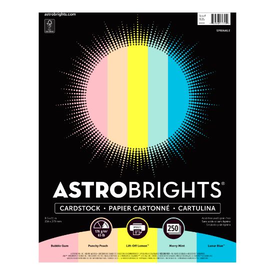 Picture of Astrobrights Color Card Stock, Assorted Colors, Letter (8.5in x 11in), 65 Lb, Pack Of 250