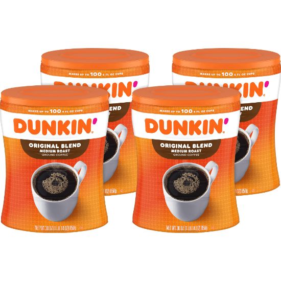 Picture of Dunkin Donuts Original Blend Ground Canister Coffee, Medium Roast, Case Of 4, 30 Oz Per Canister