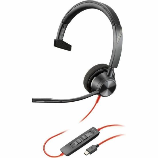 Picture of HP Blackwire 3310 Monaural USB-C Headset +USBC/A Adapter - Mono - USB Type C, Mini-phone (3.5mm) - Wired - 32 Ohm - On-ear - Monaural - Ear-cup - 7 ft Cable - Omni-directional Microphone - Black