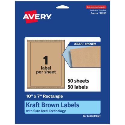 Picture of Avery Kraft Permanent Labels With Sure Feed, 94263-KMP50, Rectangle, 10in x 7in, Brown, Pack Of 50