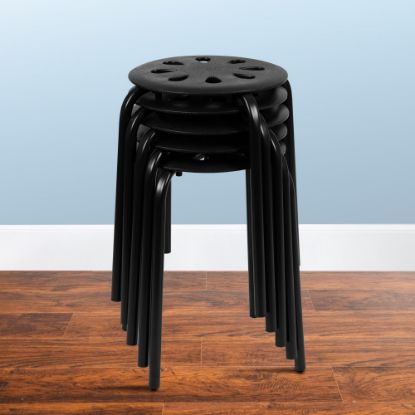 Picture of Flash Furniture Plastic 17-1/2in Nesting Stack Stools, Black, Set Of 5 Stools