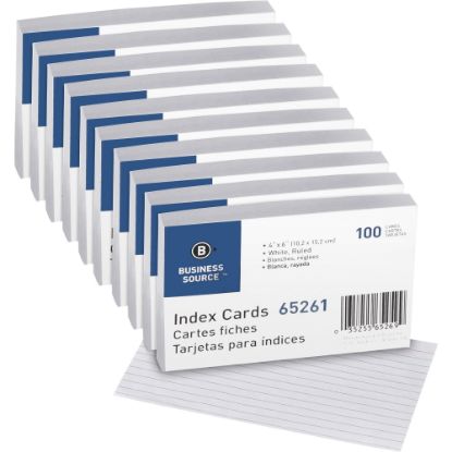 Picture of Business Source Ruled Index Cards - Front Ruling Surface - Ruled - 72 lb Basis Weight - 6in x 4in - White Paper - 1000 / Box