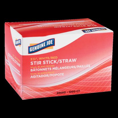 Picture of Genuine Joe 5-1/2in Plastic Stir Stick/Straws - 5.50in Length - Plastic - 40000 / Carton - White