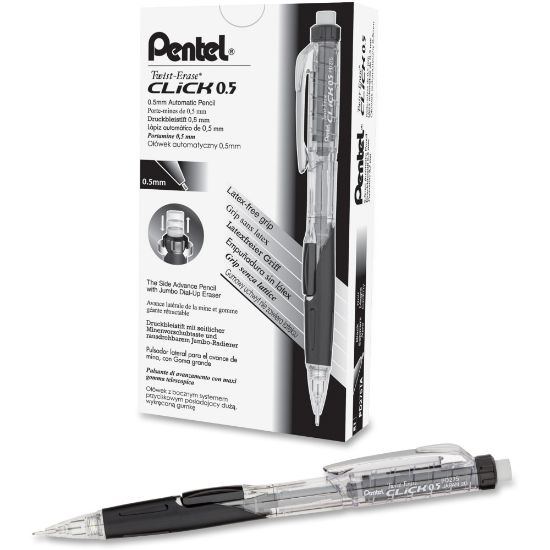 Picture of Pentel Twist-Erase Click Mechanical Pencil, #2 Lead, 0.5 mm, Refillable, Transparent Black Barrel