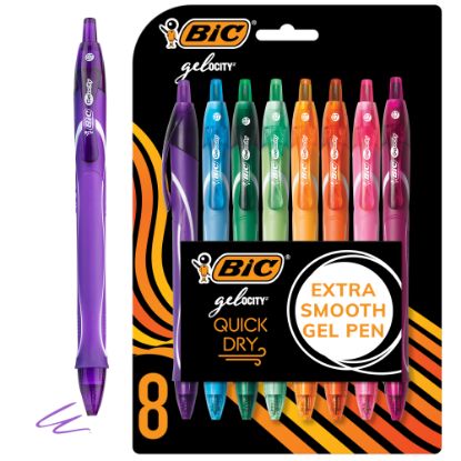 Picture of BIC Gel-ocity Quick Dry Retractable Gel Pens, Medium Point, 0.7 mm, Assorted Colors, Pack Of 8