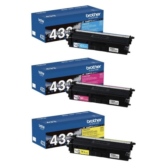 Picture of Brother TN433 Cyan; Magenta; Yellow High Yield Toner Cartridges, Pack Of 3, TN433CMY-OD