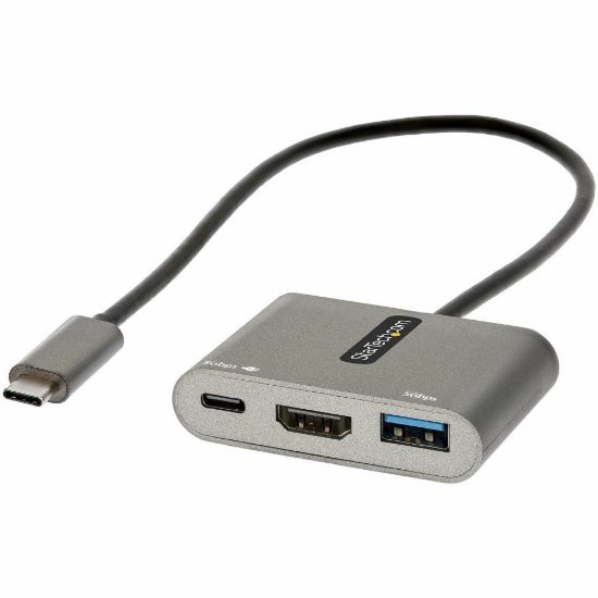 Picture of StarTech.com USB C Multiport Adapter, USB-C to HDMI 4K, 100W PD Pass-Through, USB 3.0 Hub 5Gbps (1xC/1xA), USB-C Mini Dock/Travel Dock - USB C multiport travel adapter w/HDMI 4K 30Hz video - 13in cable