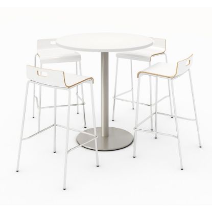 Picture of KFI Studios Round Bistro Pedestal Table With 4 Stacking Bar Stools, White